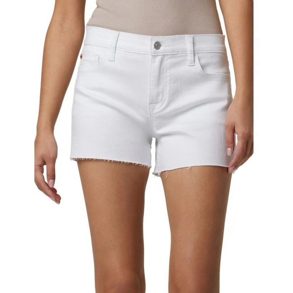 NWT New $145 Hudson White Gracie Mid-Rise Raw-Edge Shorts Size 33